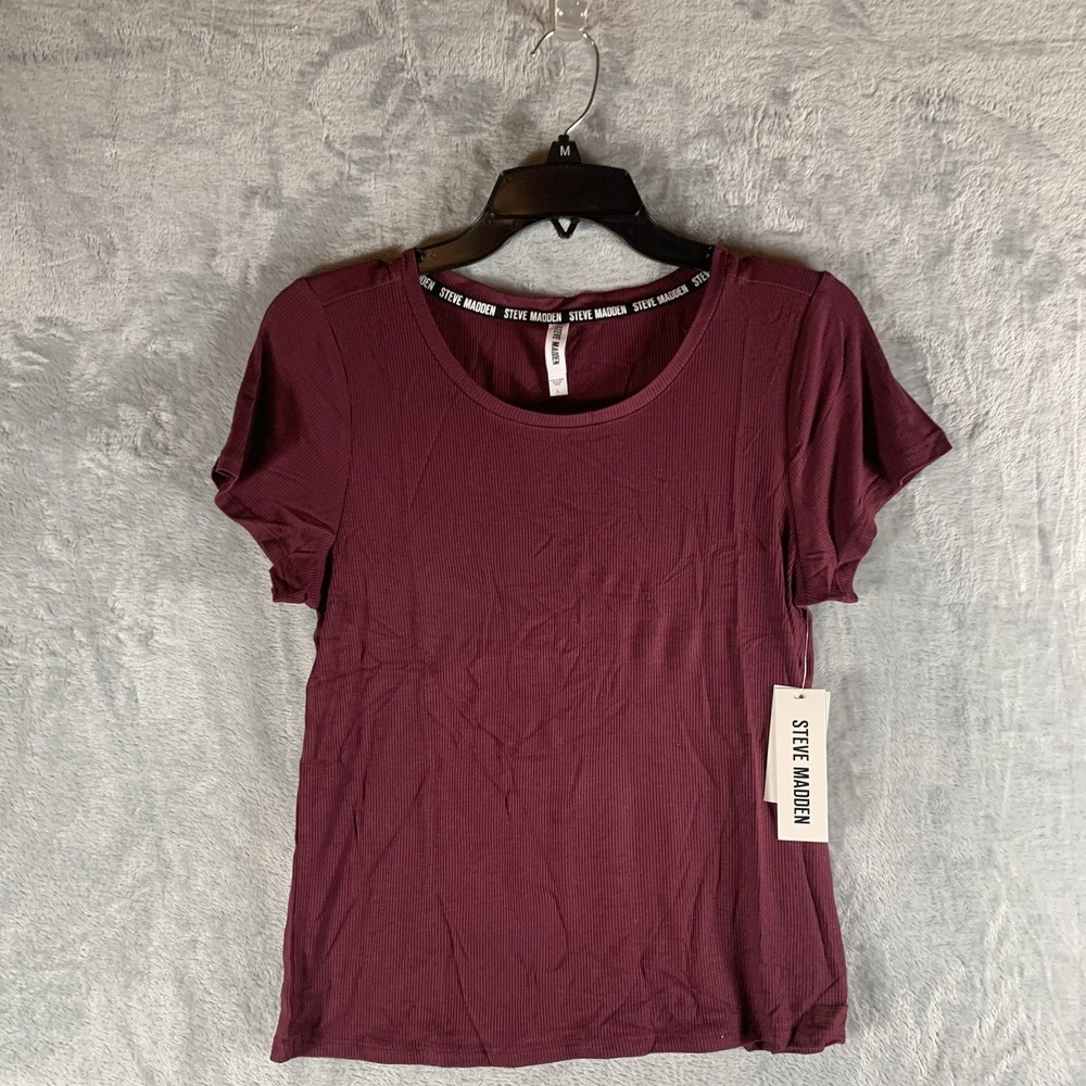 Steve Madden Women's Top L Red Short Sleeve Loungewear Pajama PJs Ribbed NWT